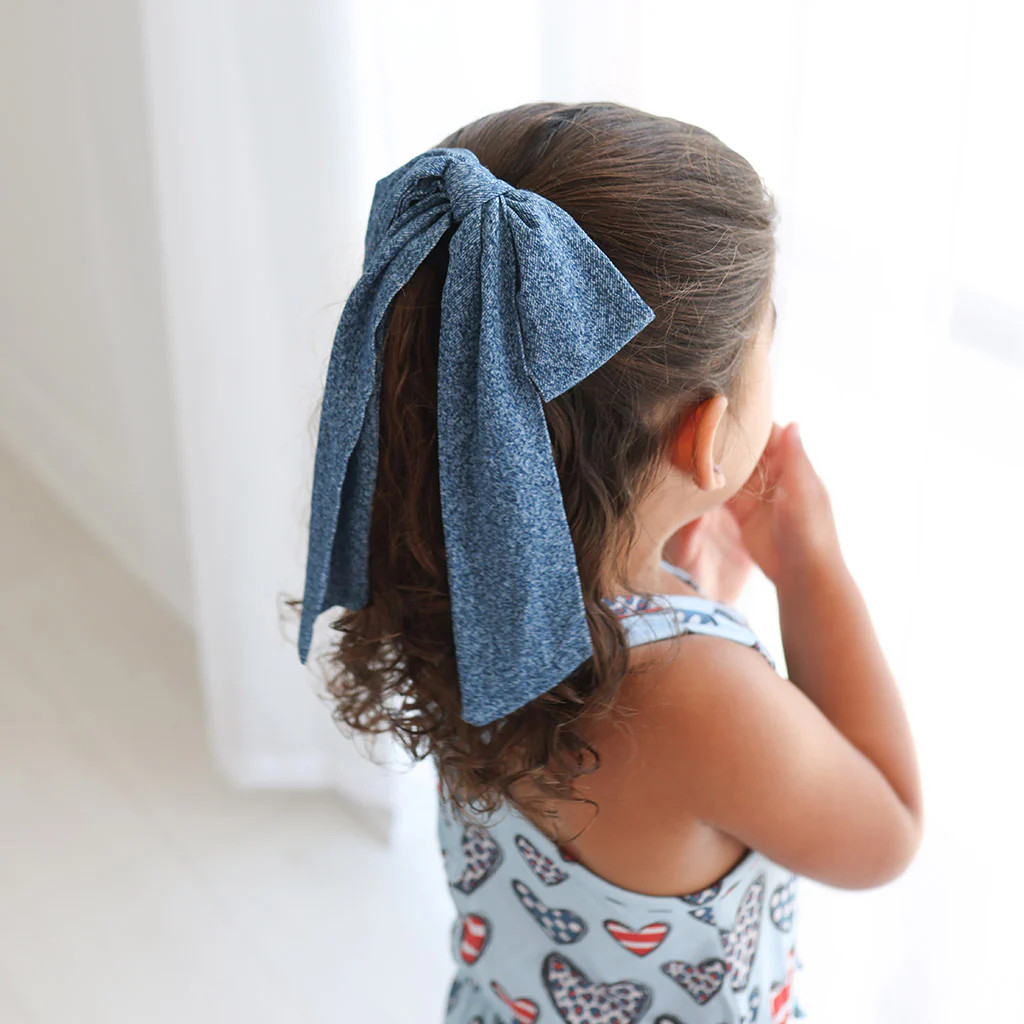Denim Blue Baby Girl Bows | Indigo Denim | Posh Peanut