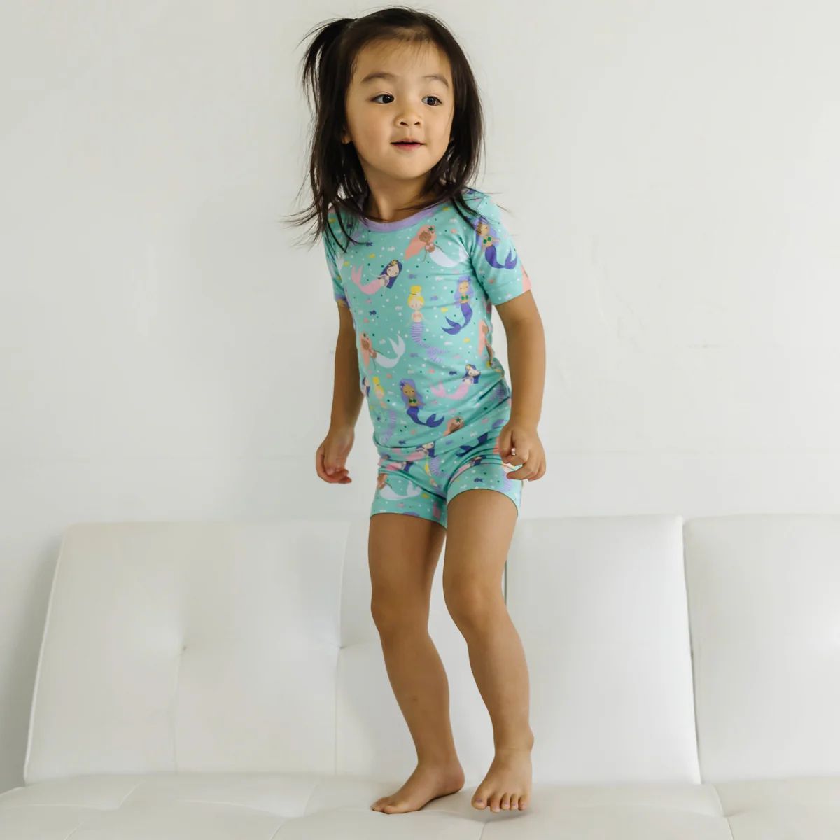 Mermaid Magic Two-Piece Short Sleeve & Shorts Bamboo Viscose Pajama Set | Little Sleepies