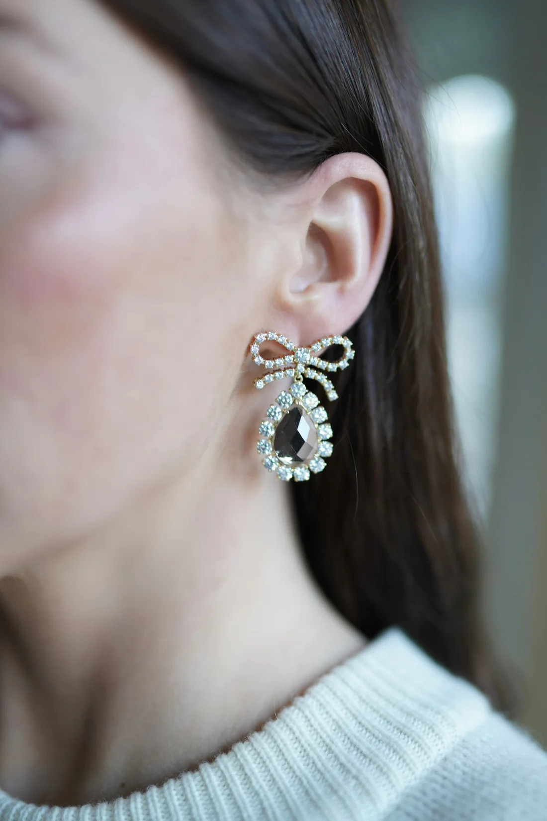 Embellished Bow and Petal Pink Teardrop | Nicola Bathie Jewelry