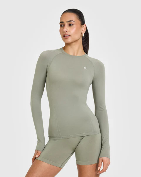 Go To Seamless Fitted Long Sleeve Top 
 Soft Sage Green | Oner Active (UK / US)