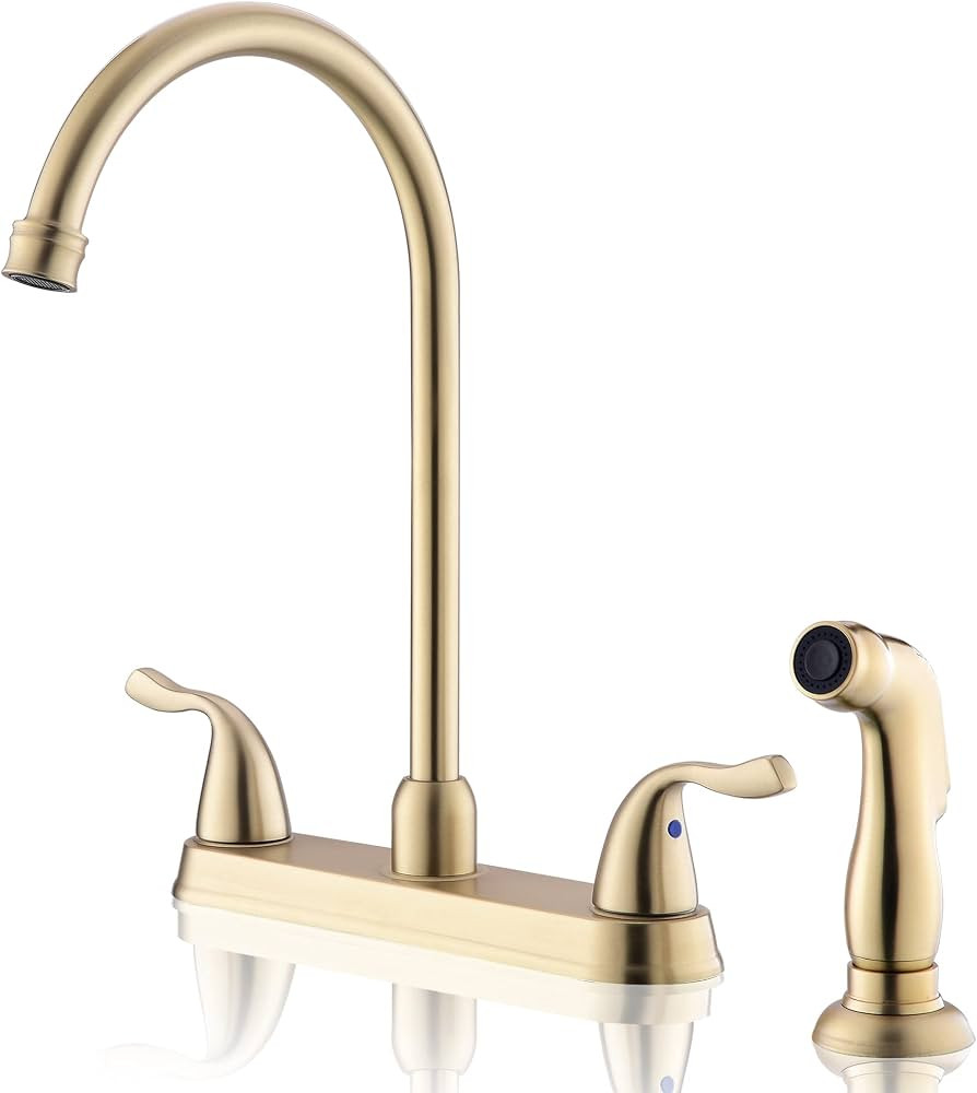 Gold Kitchen Faucet with Side Sprayer - 2 Handles 8Inch 3 or 4 Hole Kitchen Sink Faucet Modern Br... | Amazon (US)