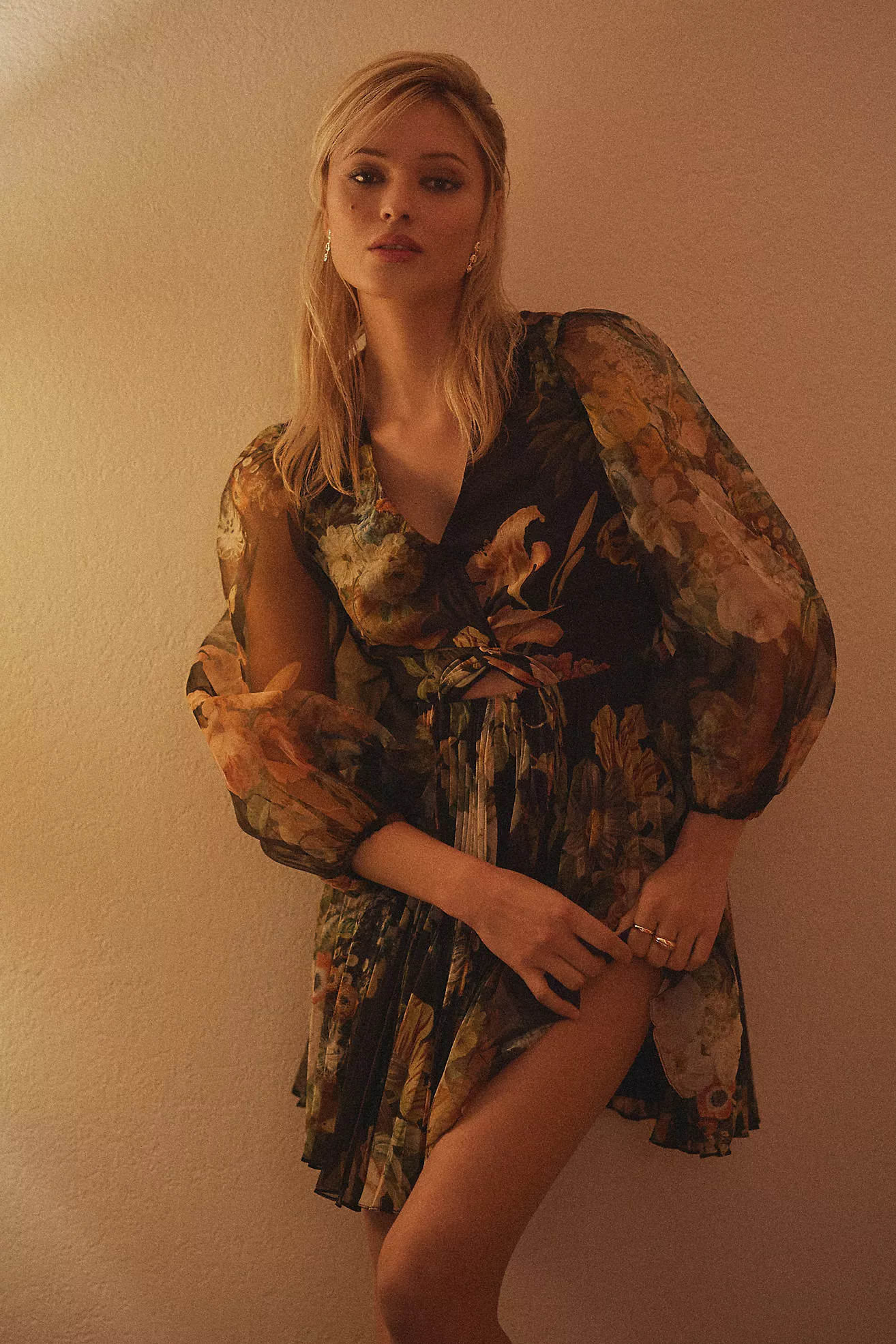 Pankaj & Nidhi Long-Sleeve V-Neck Cutout Mini Dress | Anthropologie (US)