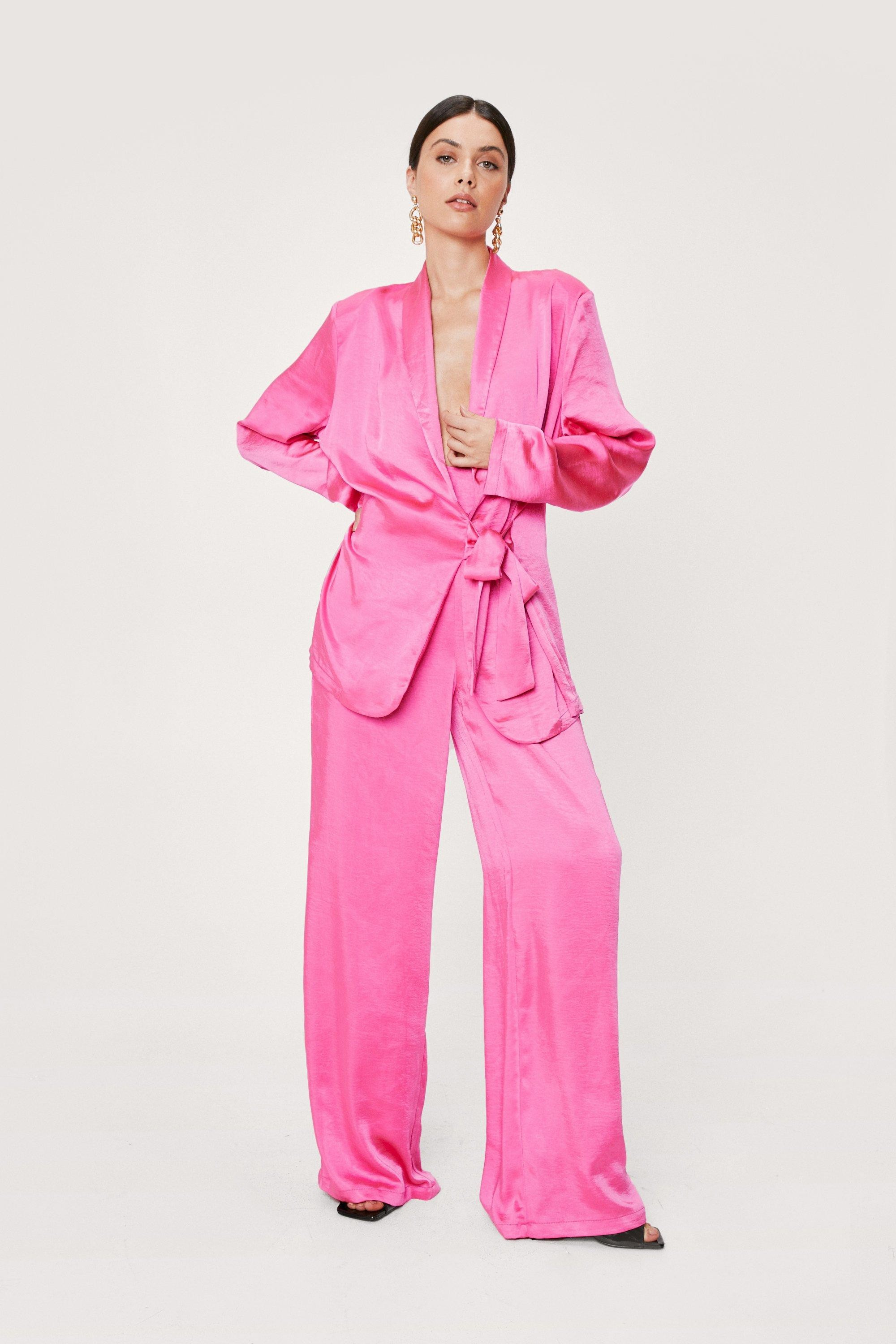 Satin Longline Draped Wrap Front Blazer | Nasty Gal (US)