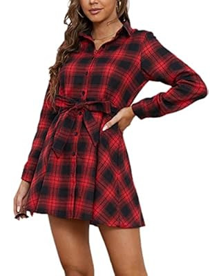 Blooming Jelly Womens Plaid Dresses Flannel Babydoll Dress Casual Tunic Dress Long Sleeve Fall Dr... | Amazon (US)
