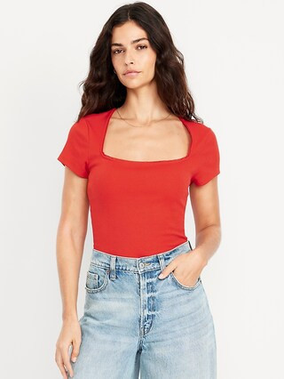 Square-Neck Ribbed T-Shirt | Old Navy (US)