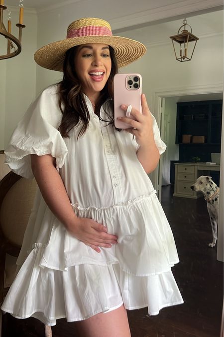 Such a beautiful white dress! Perfect for any summer bbq’s, picnics or travel! I sized up to a medium for length & my baby bump but if you are not pregnant I would stay true to size lots of room!

#LTKFindsUnder100 #LTKBump #LTKStyleTip