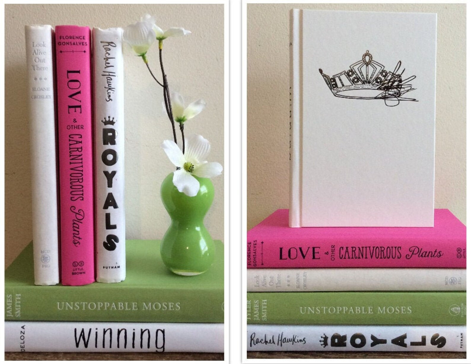 Preppy decor, kelly green and hot pink book decor bundle, palm beach preppy fuchsia, green and wh... | Etsy (US)