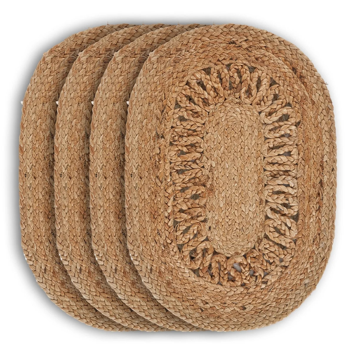 Woven Paths Ollie Set of 4 Jute Reversible Placemats, Braided Oval | Walmart (US)