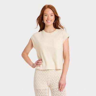 Women's Short Sleeve Pocket T-Shirt - Universal Thread™ Cream XL | Target