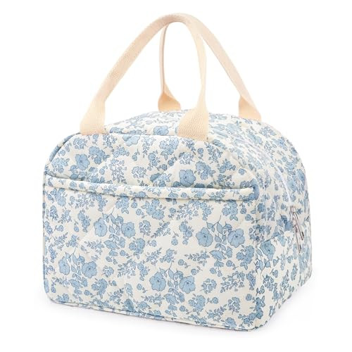 Cotton Quilted Insulated Lunch Bag, Cute Quilted Floral Lunch Tote Bags Reusable Insulated Lunch ... | Amazon (US)