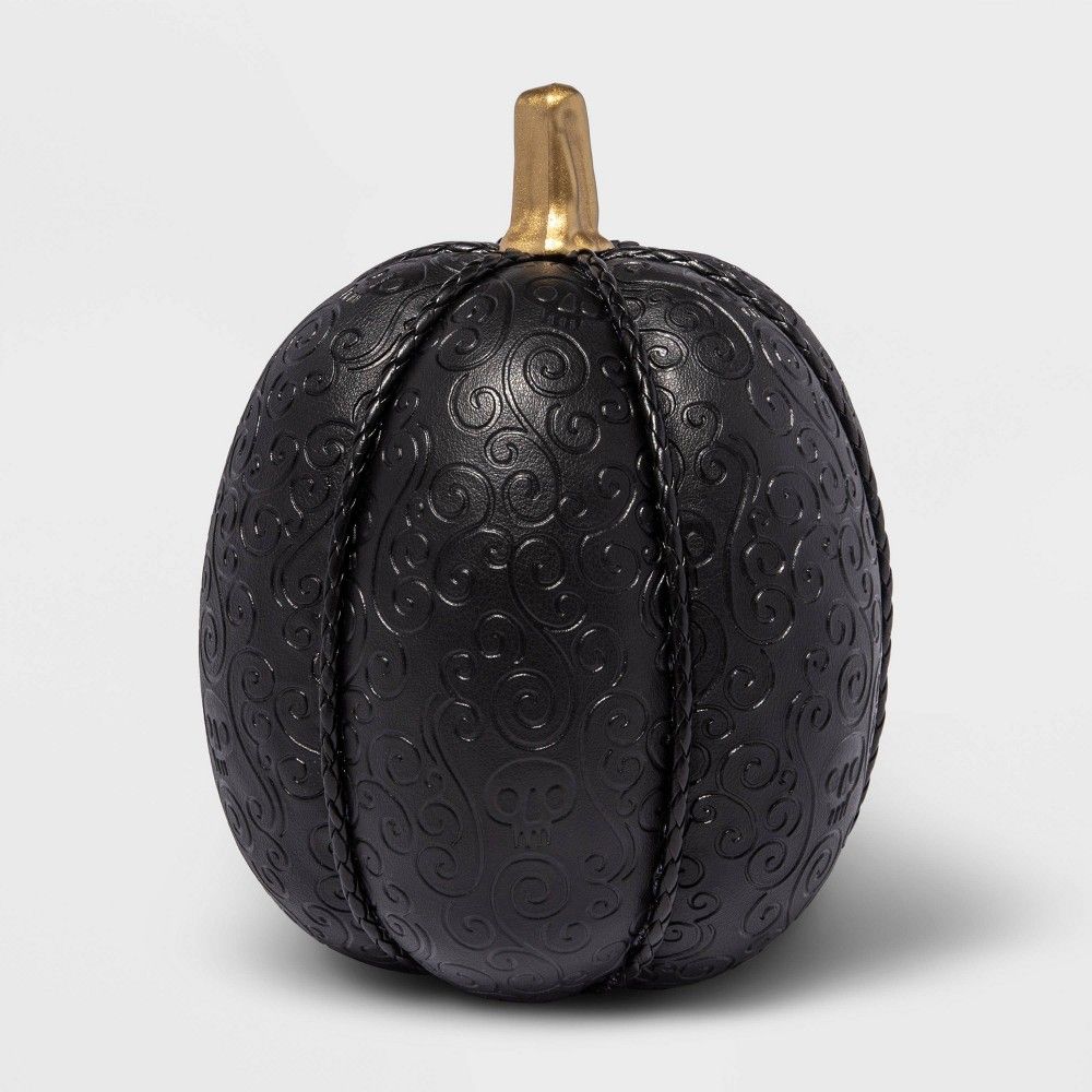 Halloween Large Black Leather Skull Embossed Fabric Halloween Decorative Pumpkin - Hyde & EEK! Bouti | Target