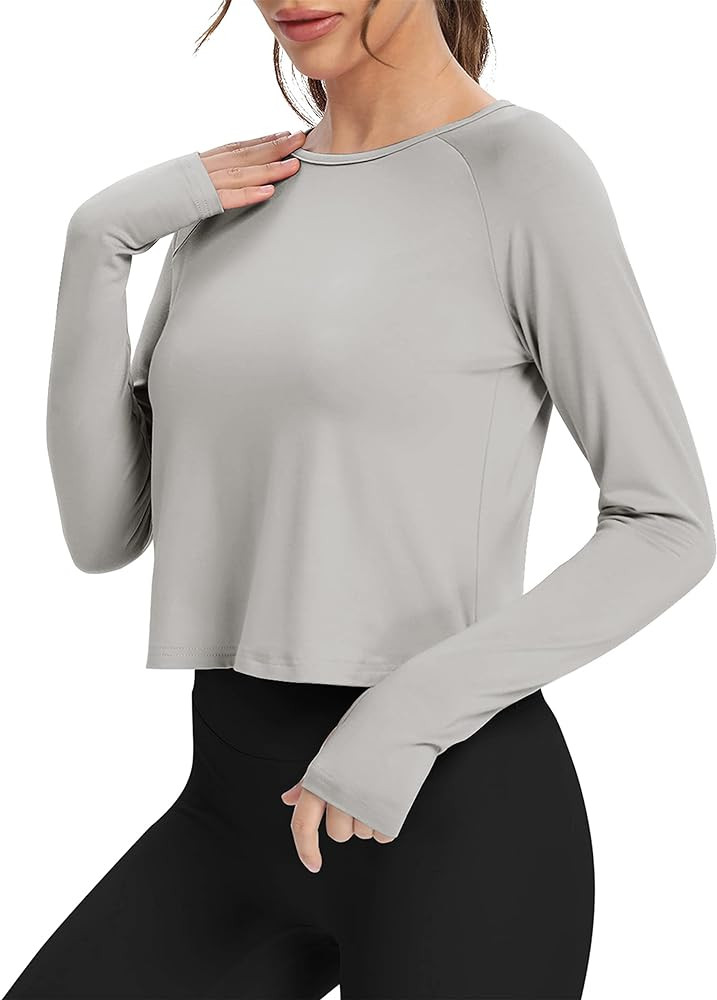 Bestisun Long Sleeve Cropped Tops Athletic Workout Athletic Yoga Gym Crop Tops for Women | Amazon (US)