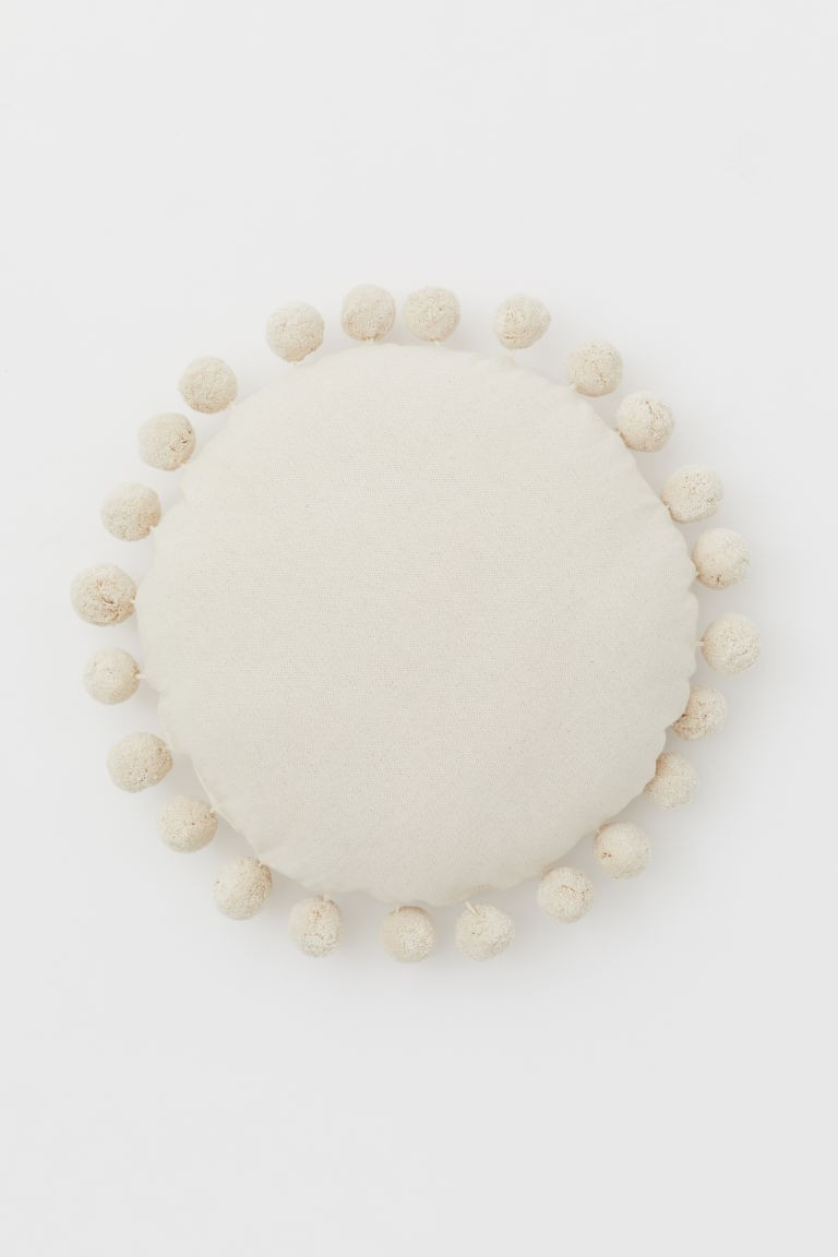 H & M - Round Cushion with Pompoms - Beige | H&M (US + CA)