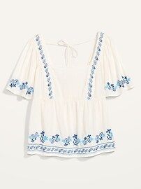 Embroidered Flutter-Sleeve Square-Neck Top for Women | Old Navy (US)
