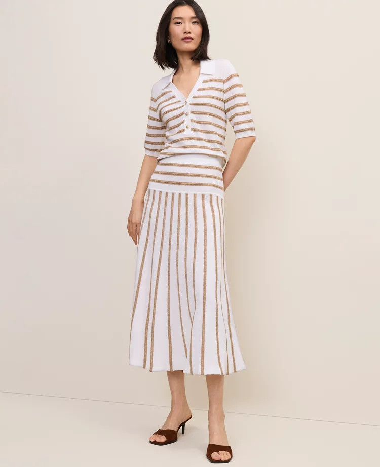 Striped A-Line Sweater Midi Skirt | Ann Taylor