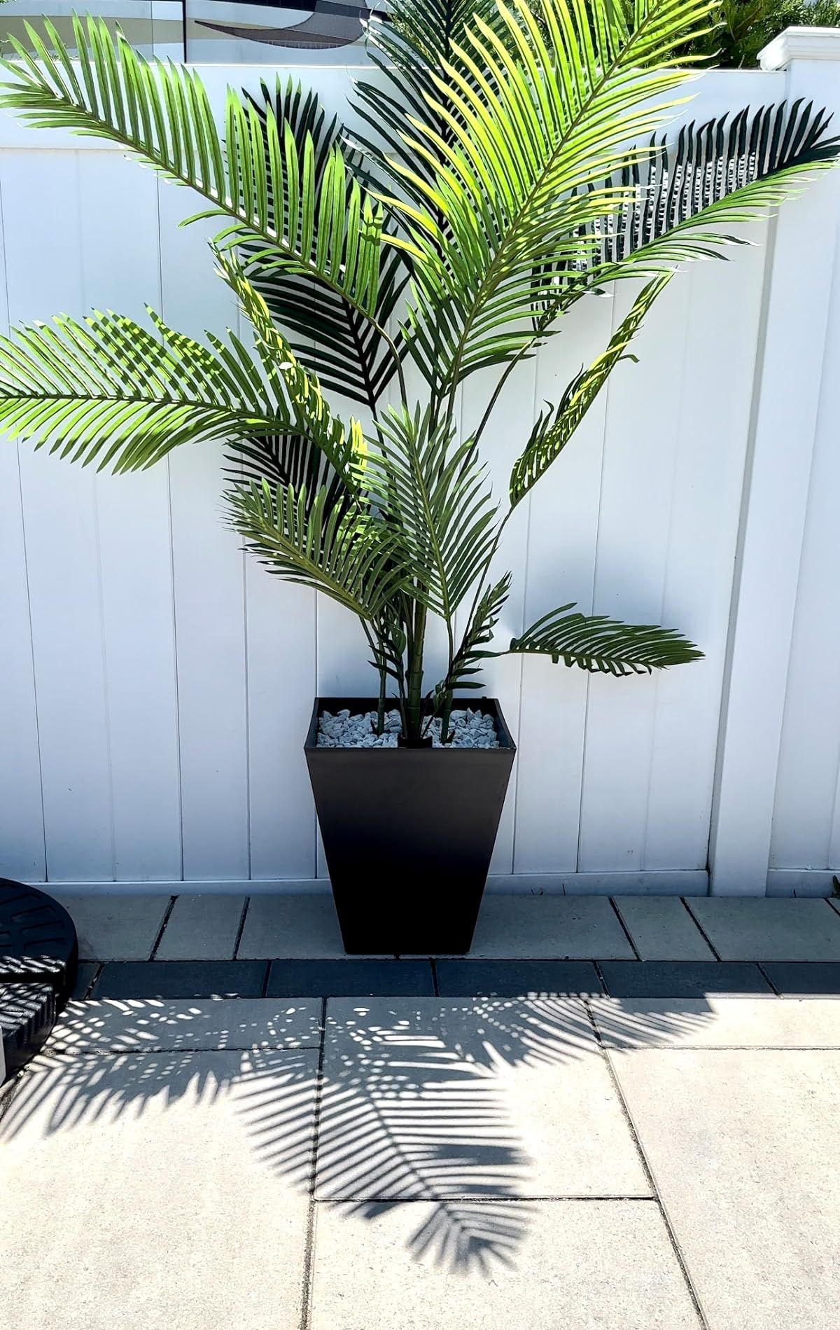 Realistic looking outdoor palm trees, landscape lighting, uplights, black veradek modern planter,... | Amazon (US)