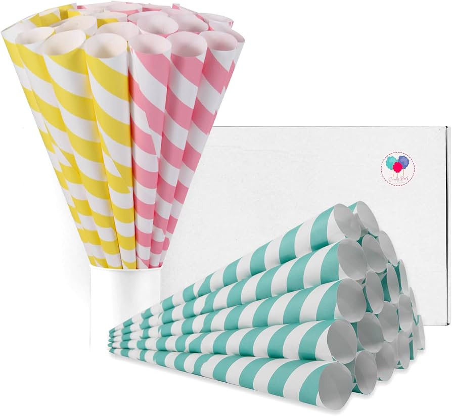 Premium Cotton Candy Cones 50 Pack Pastel Stripes - Candy Park Multicolor Paper Cones - For Cotto... | Amazon (US)