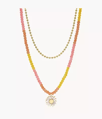 Fossil x Smiley&reg; Multicolor Glass Beads and Mother-of-Pearl Multi Strand Necklace | Fossil (US)