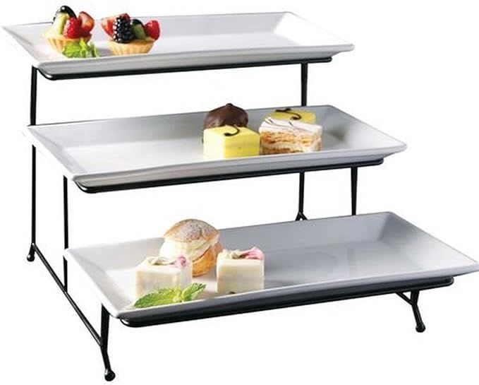 3-Tier Classic Rectangular Serving Platter - Three Tiered Cupcake Tray Stand - Durable Food Serve... | Amazon (US)