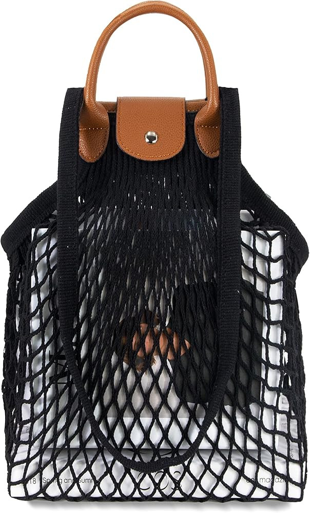Hibala Woven Bag for Women, Fishing net bag,Straw Mesh Tote Bag, Beach,Hobo Bag, Foldable Large C... | Amazon (US)