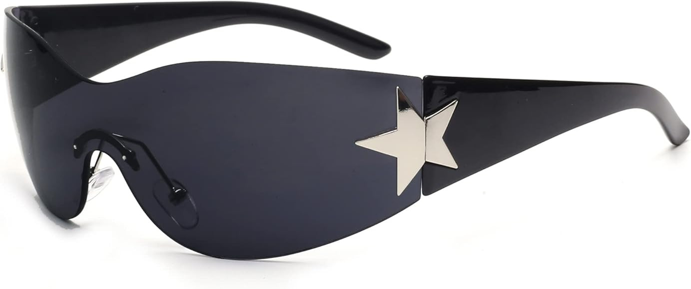 JM Rimless Y2K Sunglasses for Women Men, Oversized Trendy Shield Wrap Around Shades | Amazon (CA)