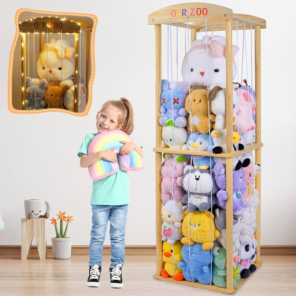 Basumee Stuffed Animals Storage Zoo with LED Light Large Wood Kids Toy Storage Organizer Holder f... | Amazon (US)