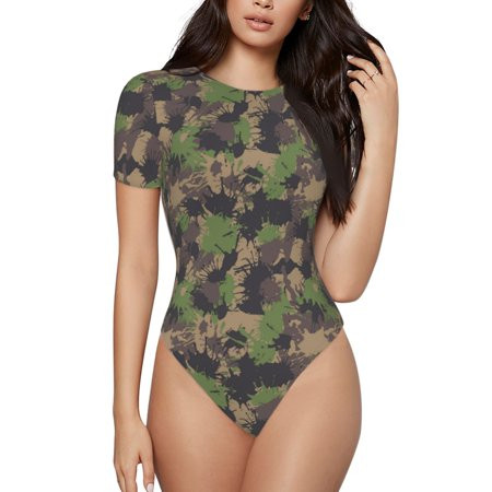 Shapewear Bodysuits for Women Tummy Control - Green Gray Camouflage Short Sleeve Bodysuit for Women | Walmart (US)