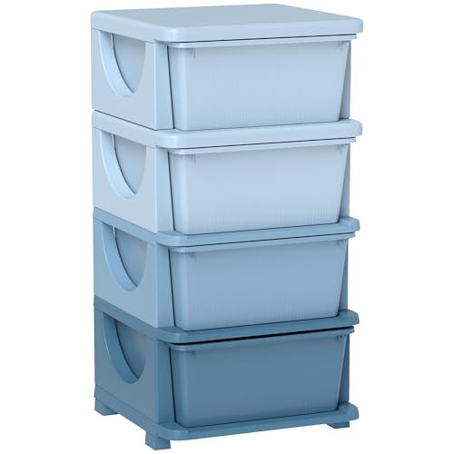 Qaba 4 Tier Kids Storage Unit, Toy Organizers and Storage with 4 Drawer Chest for Kids Bedroom Nursery Kindergarten Living Room for Boys Girls Toddlers, Blue | Amazon (US)