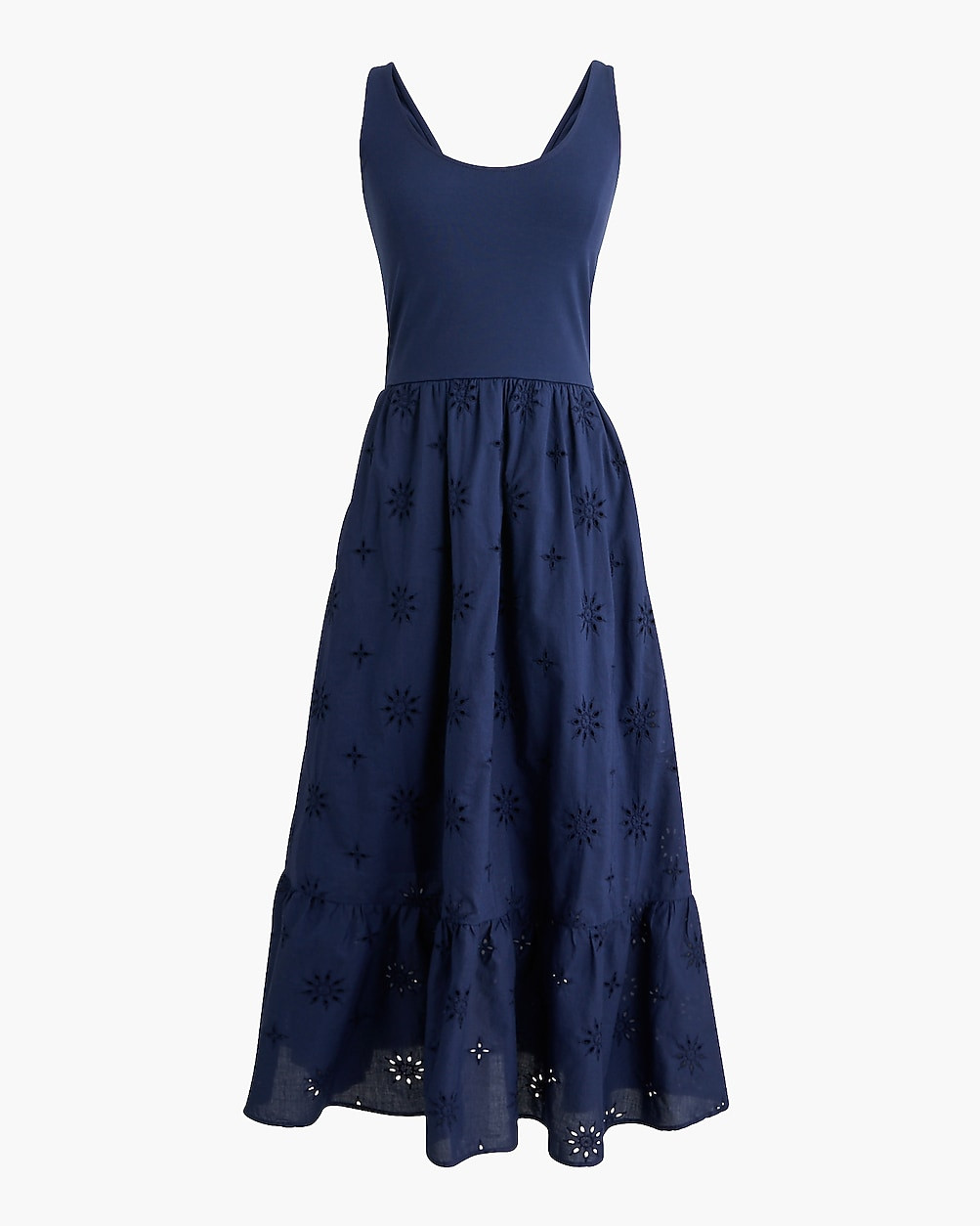 Eyelet mixed-media midi dress | J.Crew Factory