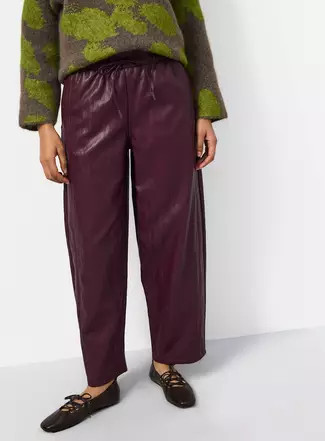 Buy Black Relaxed Barrel Pull On Pu Trousers 10 | Trousers | Tu | Tu Clothing