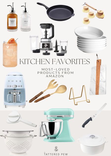 Shop my most-loved kitchen products from Amazon! Ninja blender, bread knife, recipe book stand, charcuterie board, retro drip coffee machine, KitchenAid stand mixer, white colander set, tumbler glasses, cast iron Dutch oven. 

#LTKFind #LTKhome #LTKstyletip