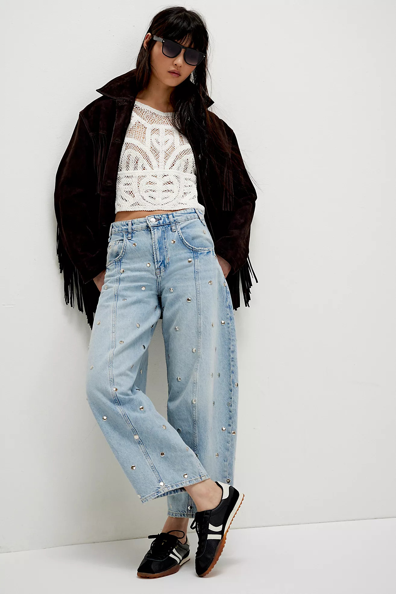 We The Free Ellipse Studded Barrel Jeans | Free People (Global - UK&FR Excluded)