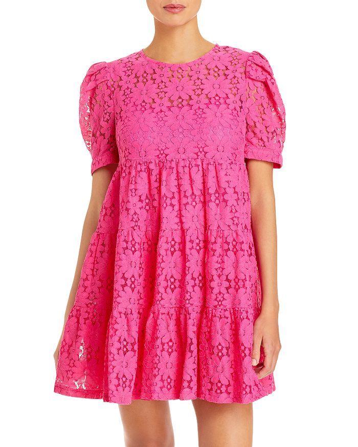 Short Sleeve Floral Lace Tiered Mini Dress - 100% Exclusive | Bloomingdale's (US)