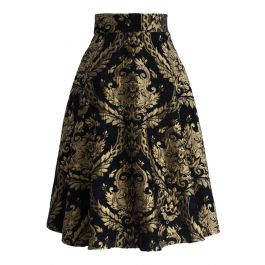 Golden Bouquet Jacquard Midi Skirt | Chicwish