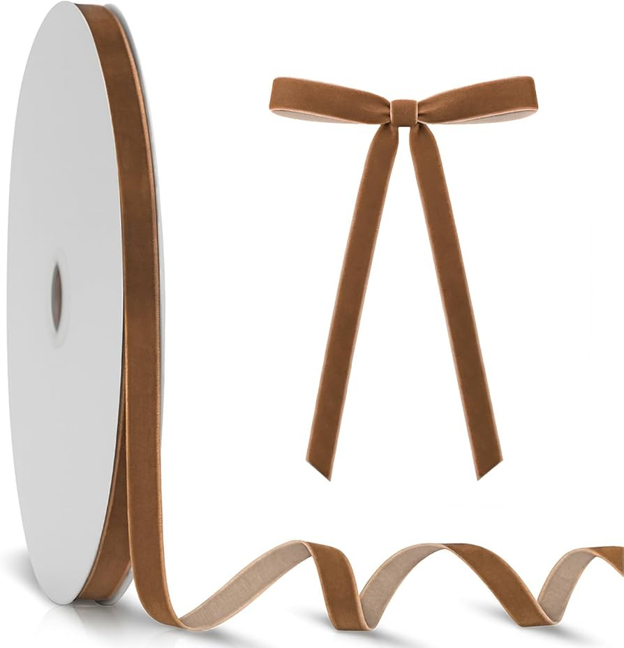 KINGLAKE Vintage Brown Velvet Ribbon - 3/8 Inch x 25 Yards Light Brown Velvet Ribbon for Christma... | Amazon (US)