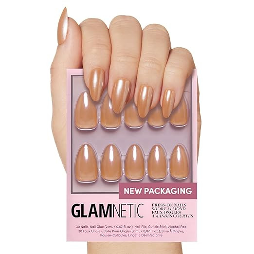 Glamnetic Press On Nails - Maple Glaze | Short Almond Nude Brown Neutral Nails with Glaze Finish ... | Amazon (US)