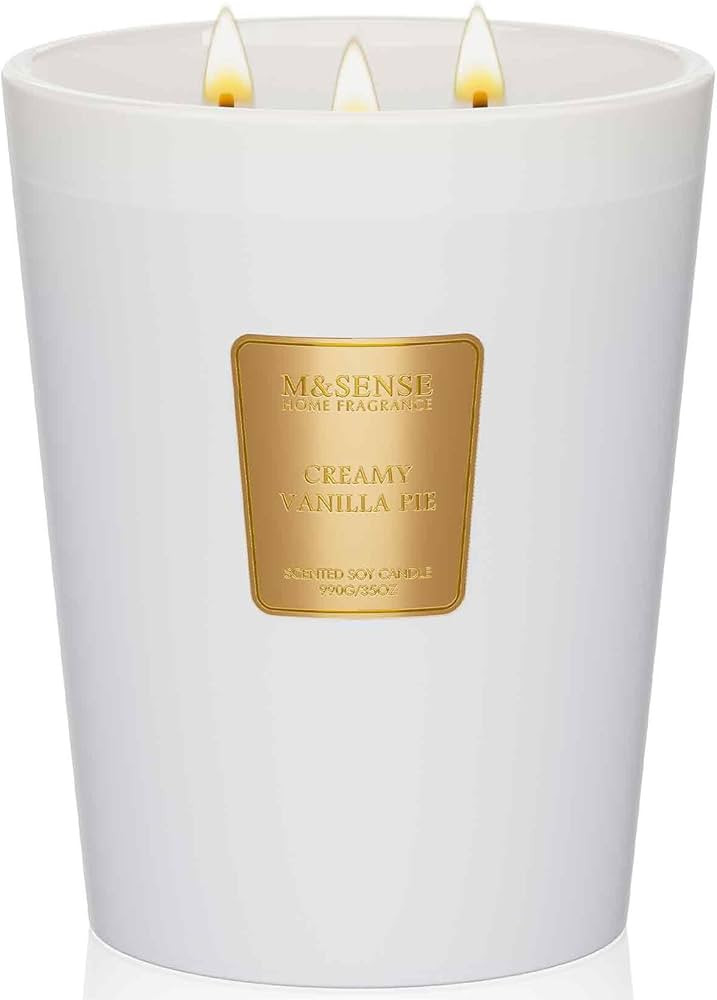 M&SENSE Extra Large Candle Creamy Vanilla Scented, 3-Wick 35oz 150H Long Lasting, Natural Soy Wax... | Amazon (US)