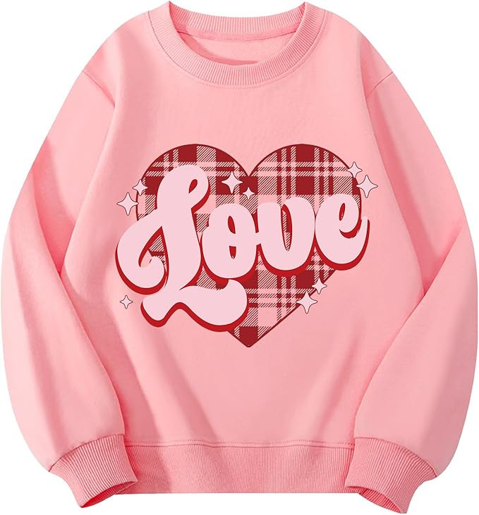 Rixalor Girls Valentines Sweatshirt Love Hearts Graphic Cotton Long Sleeve Crewneck Shirts 4-12 Y... | Amazon (US)