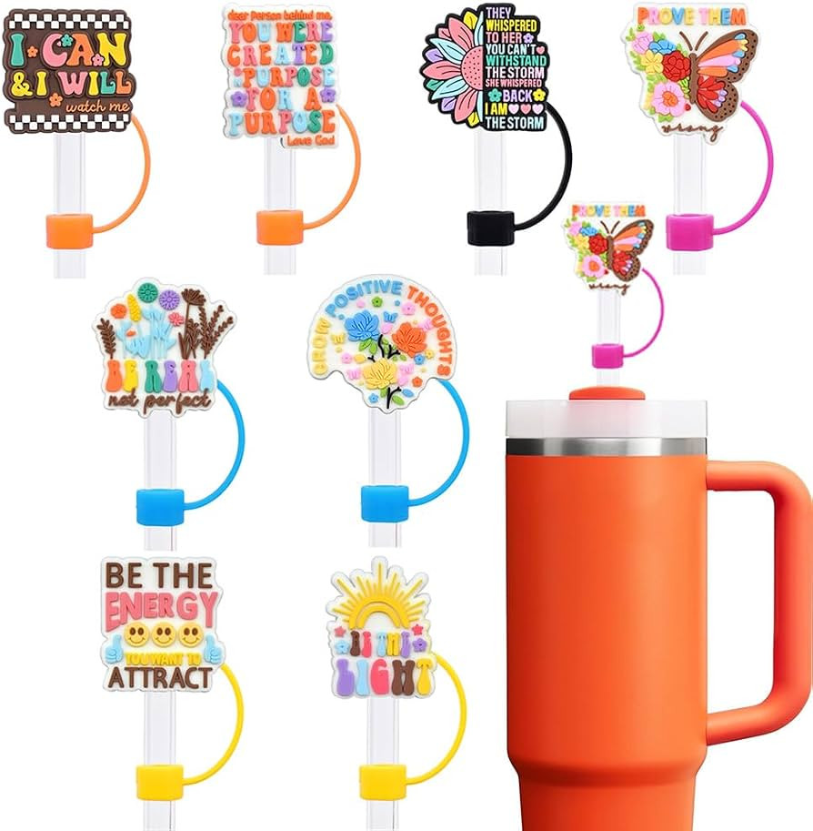 8PCS Phrases Straw Cover Cap Compatible with Stanley Cup, Inspirational 10mm Silicone Straw Toppe... | Amazon (US)