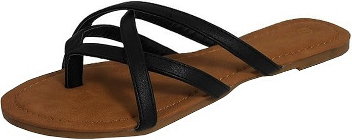 Cambridge Select Women's Slip-On Crisscross Strappy Thong Flat Slide Sandal | Amazon (US)