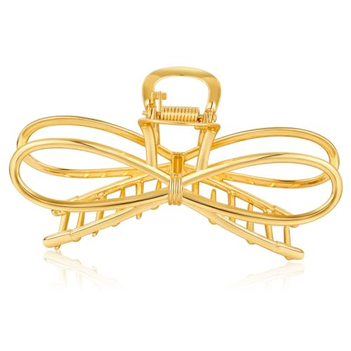 LILIE&WHITE 1PC Large Gold Bow Knot Hair Claw Clip For Women Cute Hair Clip For Thick Hair Hair Accessory Fashion Strong Hold Jaw Clips | Amazon (US)
