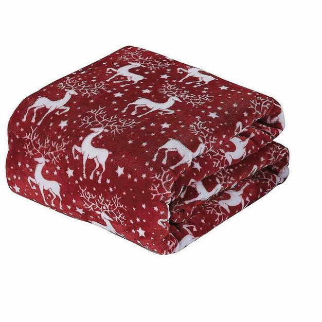 Kate Aurora Ultra Soft & Cozy Christmas Red Reindeer Plush Throw Blanket Cover - 50 in. W x 60 in... | Target