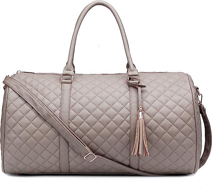 Women's Quilted Leather Weekender Travel Duffel Bag With Rose Gold Hardware - Large 22" Size - Cu... | Amazon (US)