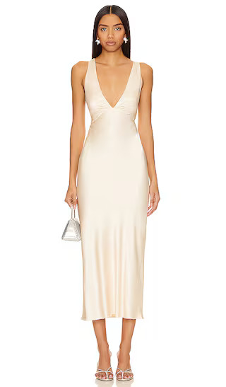 La Lune Plunged Cross Back Midi Dress in Cream | Revolve Clothing (Global)