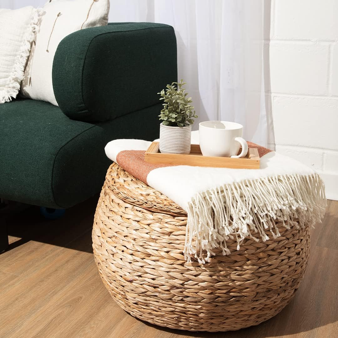 Round Storage Ottoman 24 inch Wicker Coffee Table Rattan Seagrass Foot Rest Stool with Large Lid ... | Amazon (US)