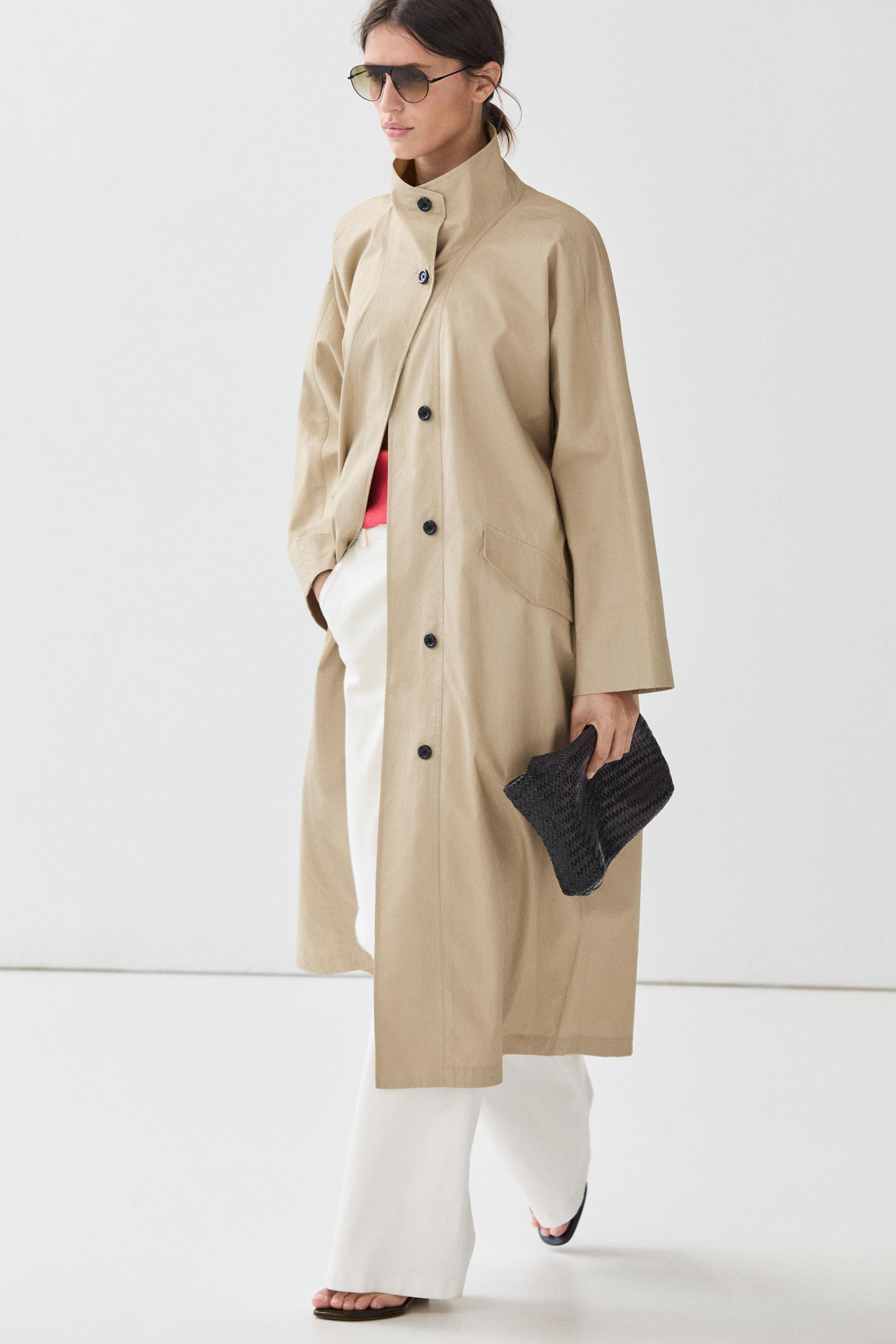 100% Cotton High-Neck Trench Coat | Massimo Dutti US
