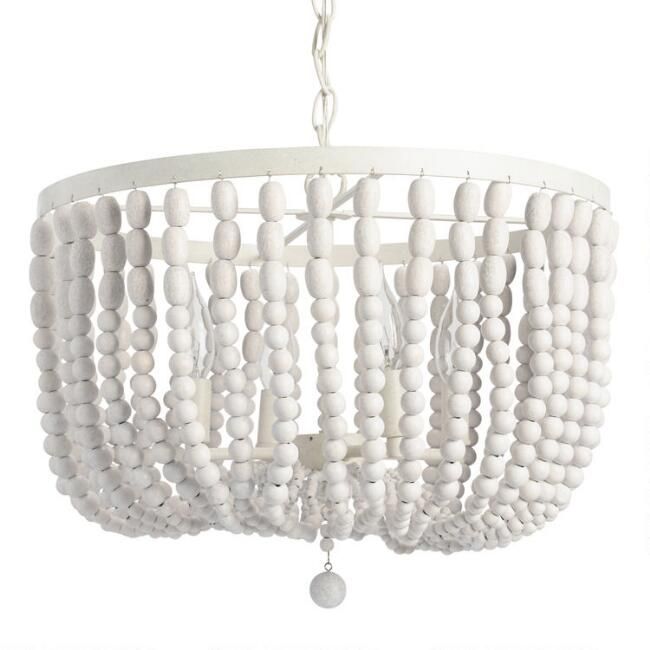 Antique Whitewash Wood Bead 4 Light Chandelier | World Market