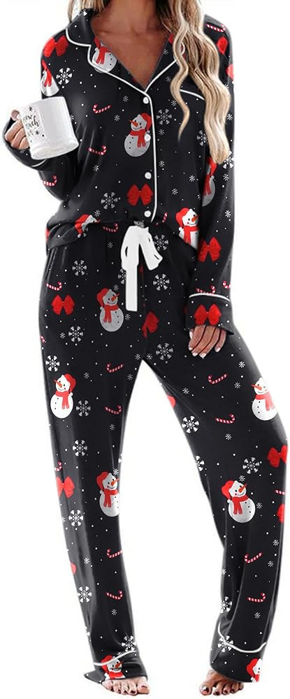 Ekouaer Women's Pajamas Long Sleeve Sleepwear Casual Button Down Loungewear Soft Pjs Set S-XXL | Amazon (US)