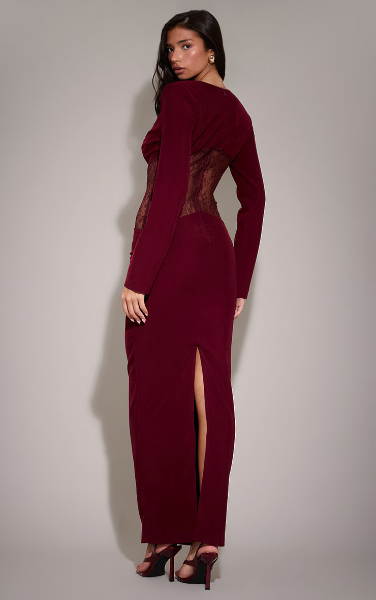 Burgandy Lace Cut Out Detail Maxi Dress | PrettyLittleThing UK