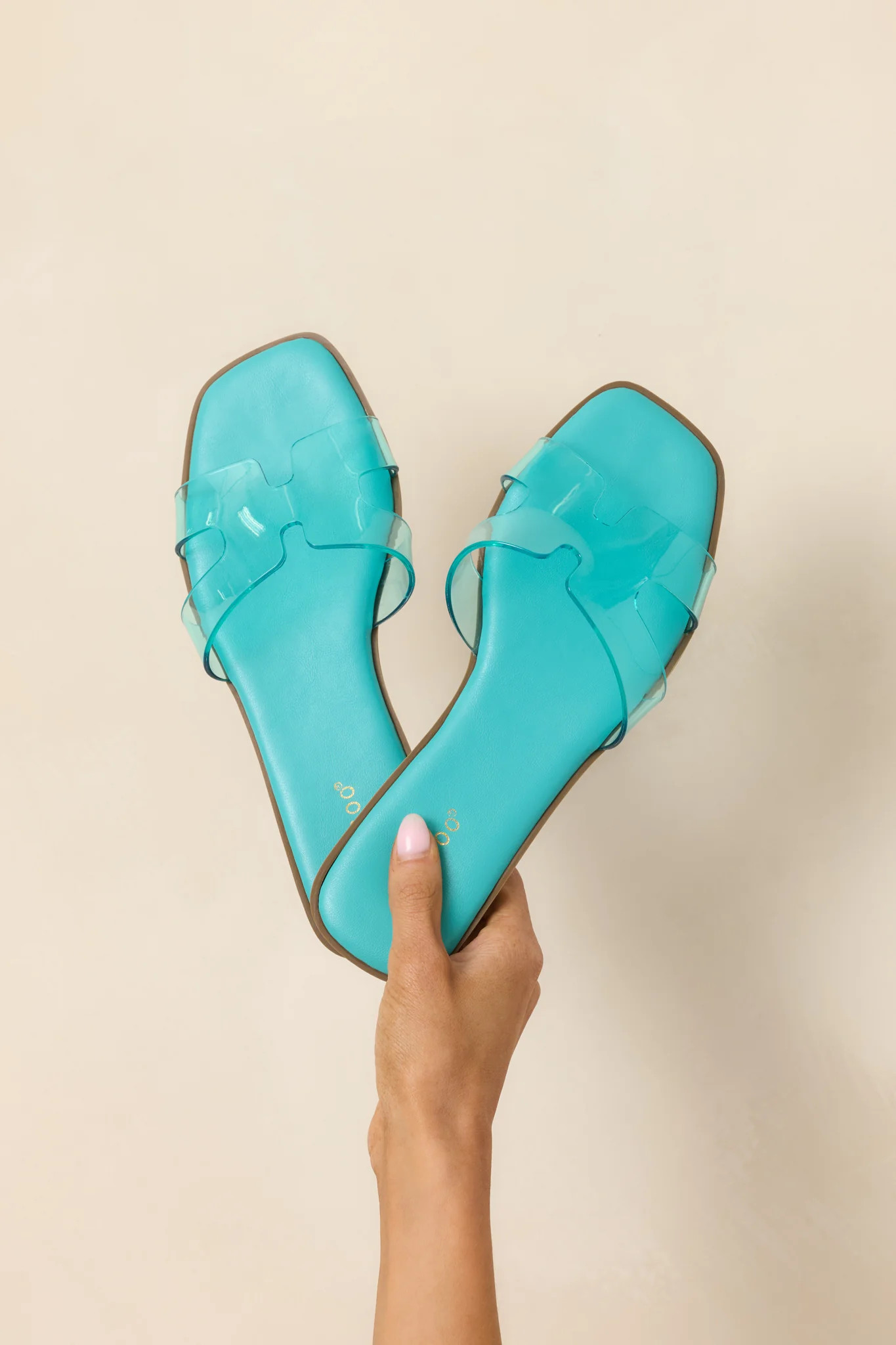 Clear the Way Teal Transparent Strap Slide Sandals | Red Dress
